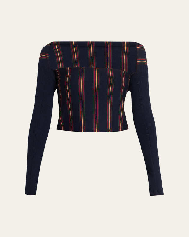 Tiba Striped Long-Sleeve Crop Top